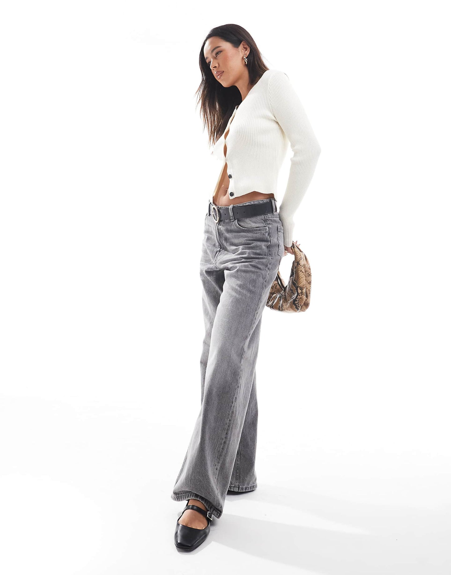 Knitted V Neck Rib Cardigan