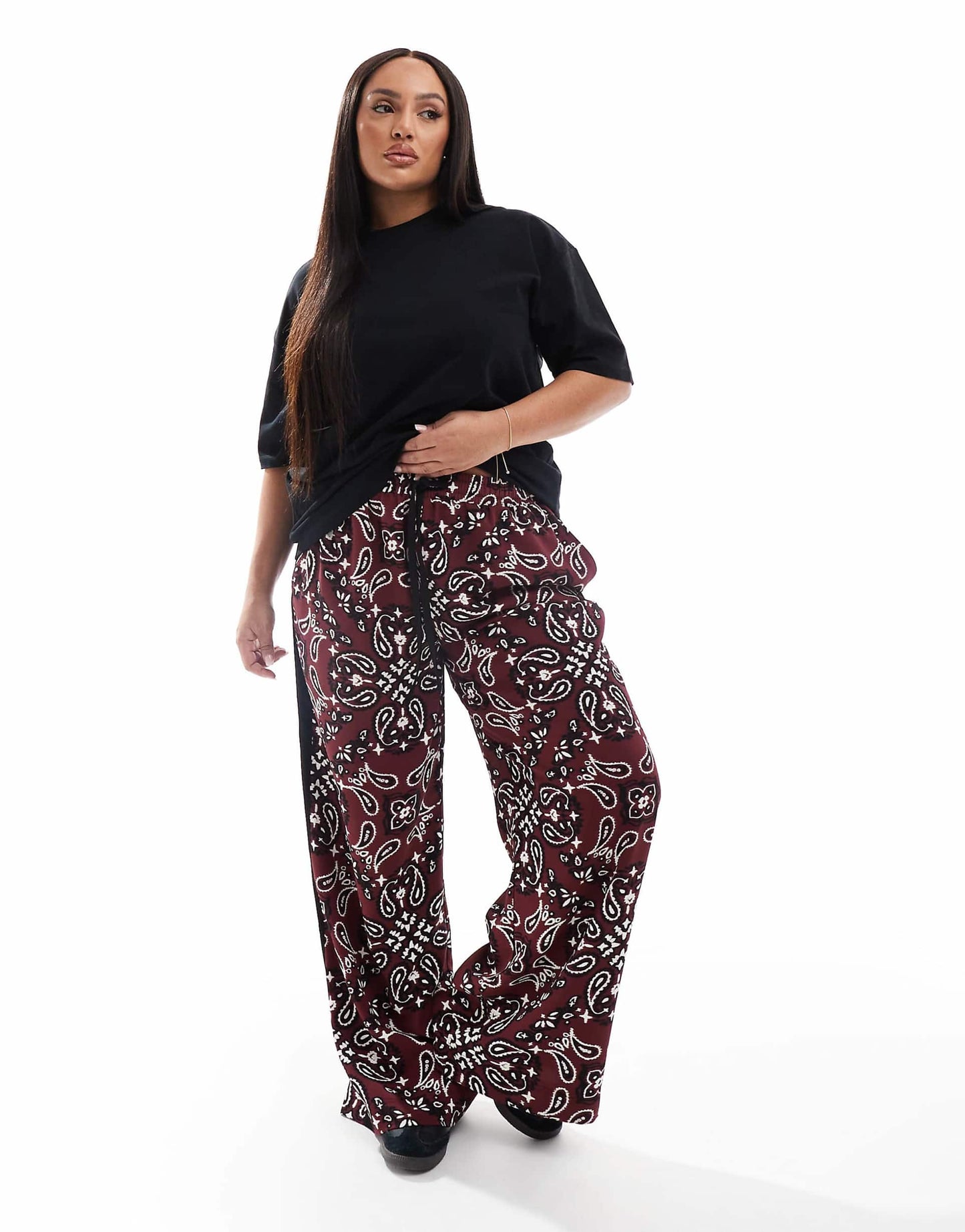 Curve Pull On Trousers With Contrast Panel