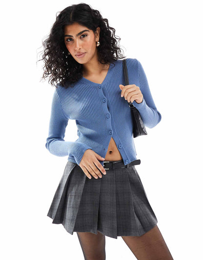 Knitted V Neck Rib Cardigan