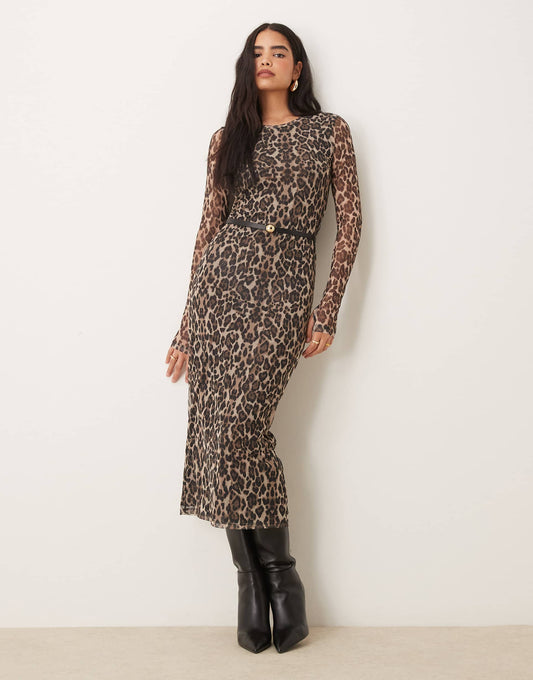 Long Sleeve Midi Mesh Dress