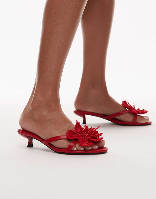 Ish Kitten Heeled Sandal With Knitted Flower