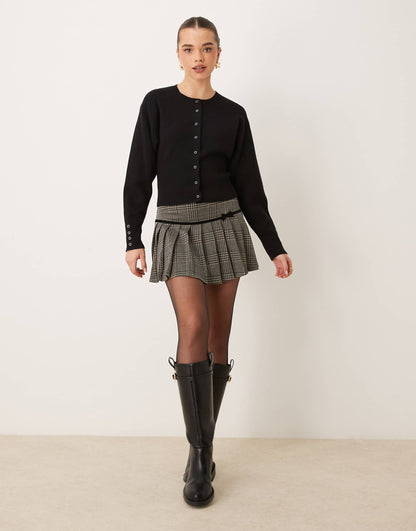 Knitted Cardigan With Deep Rib Fitted Waist And Button Cuff Detail