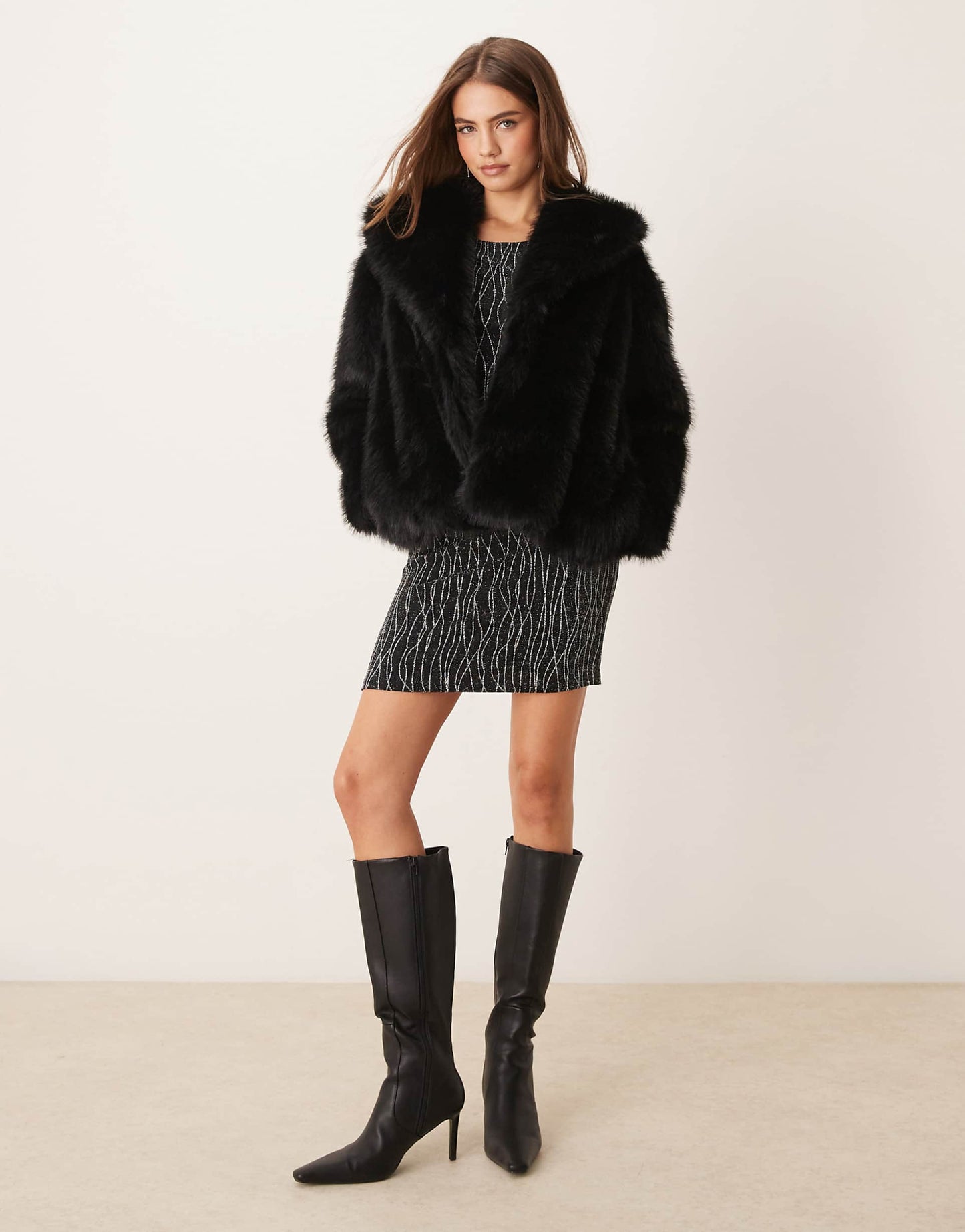 Faux Fur Jacket With Shawl Collar