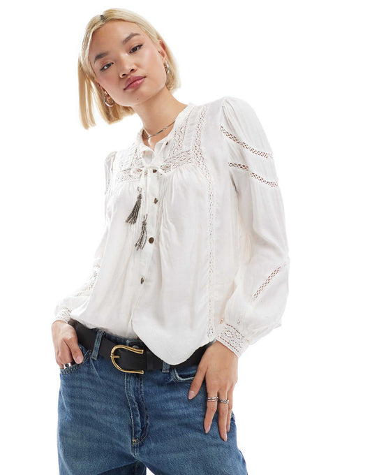 Woven Lace Long-Sleeved Blouse