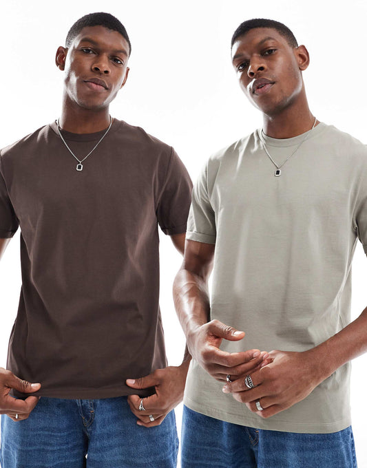 Essential 2 Pack Crew Neck T-Shirts With Roll Sleeve