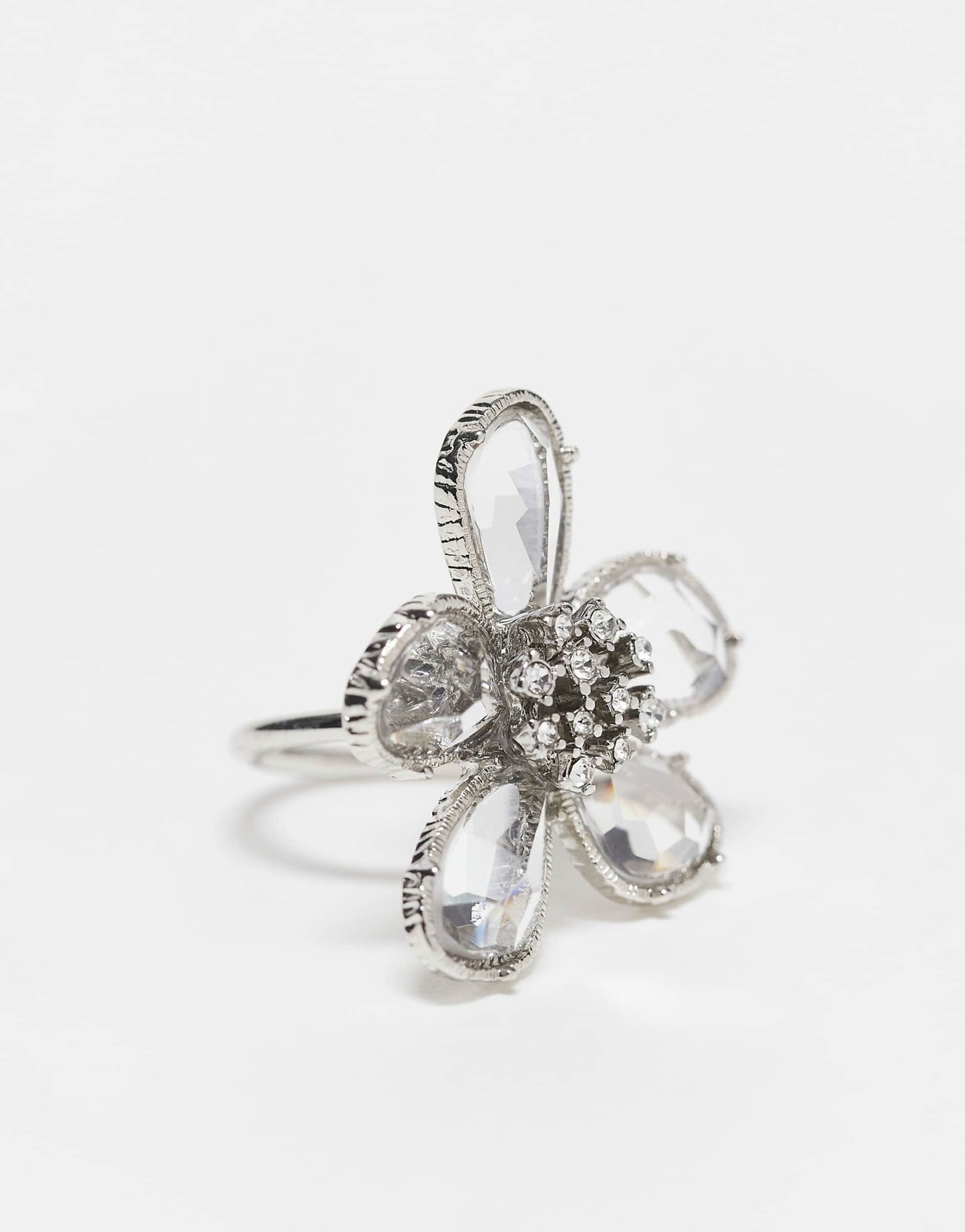 Ring With Crystal Floral Detail