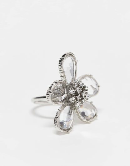 Ring With Crystal Floral Detail