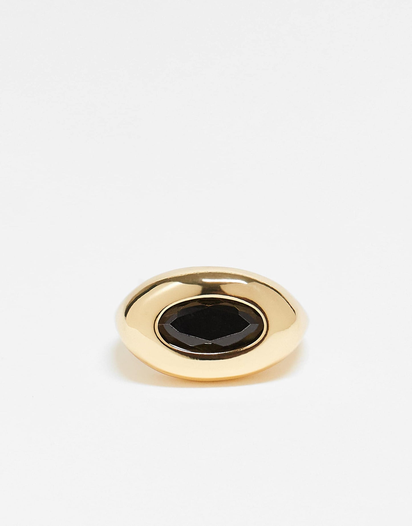 Curve 14K Gold Plated Ring With Black Stone Detail