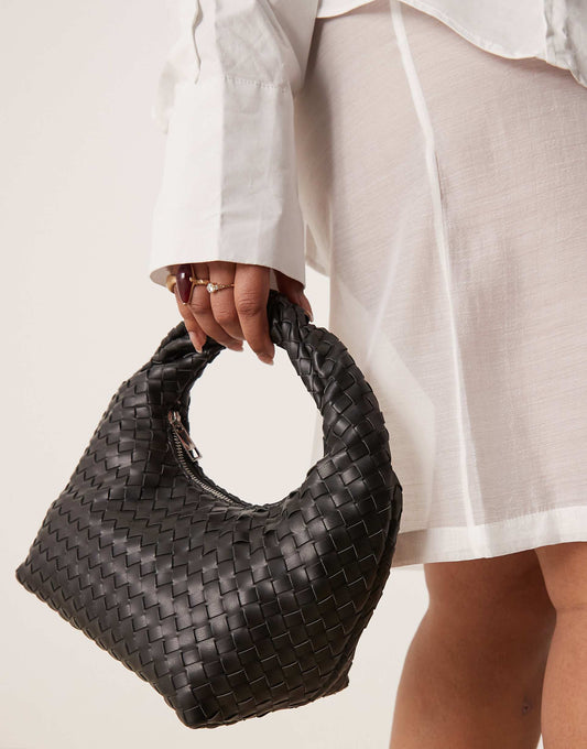 Braided Weave Small Tote Handbag With Twisted Handle