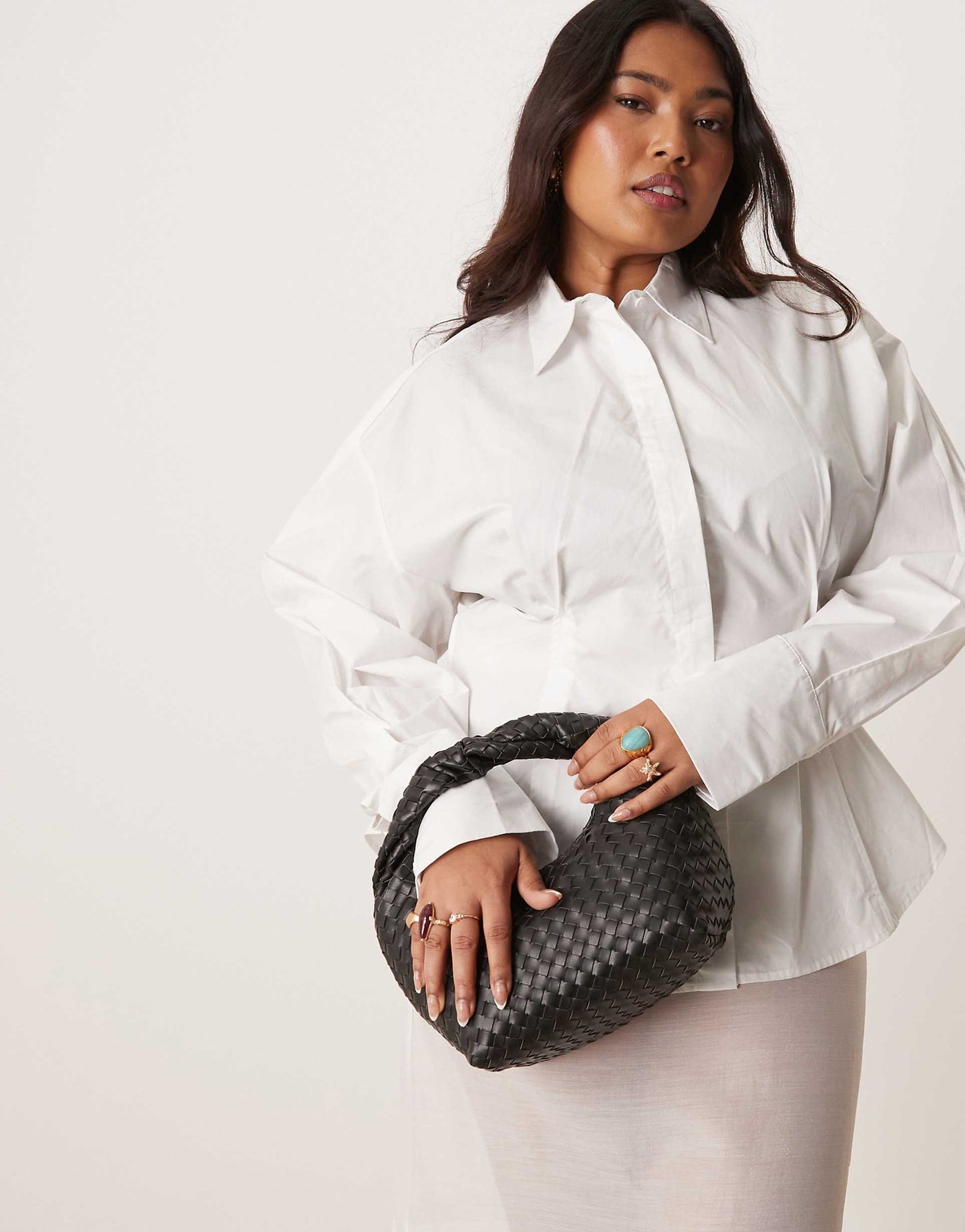 Braided Weave Small Tote Handbag With Twisted Handle