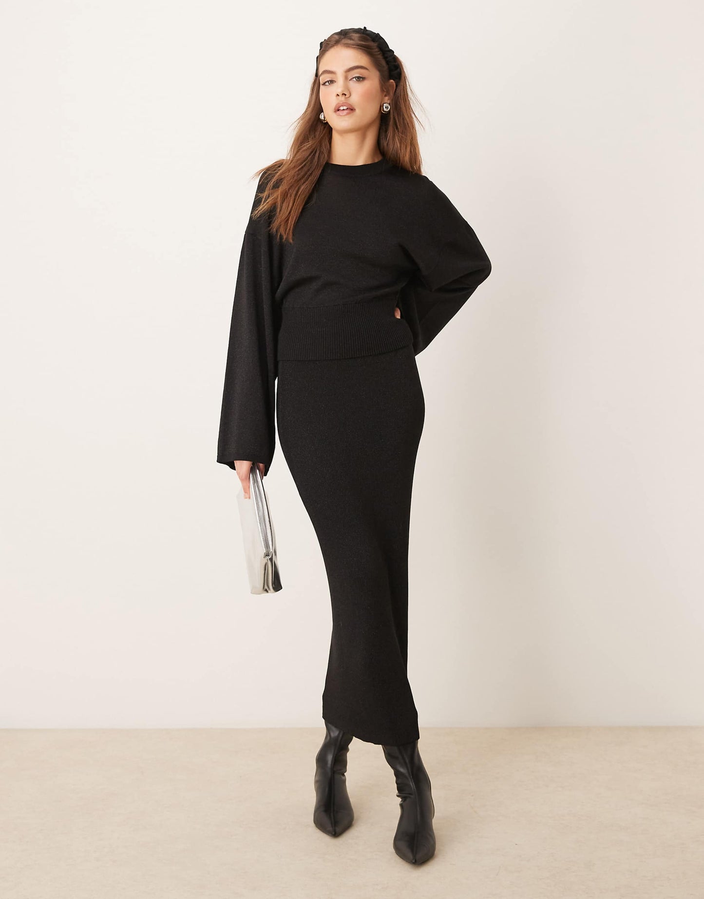 Co-Ord Metallic Fine Knit Maxi Skirt