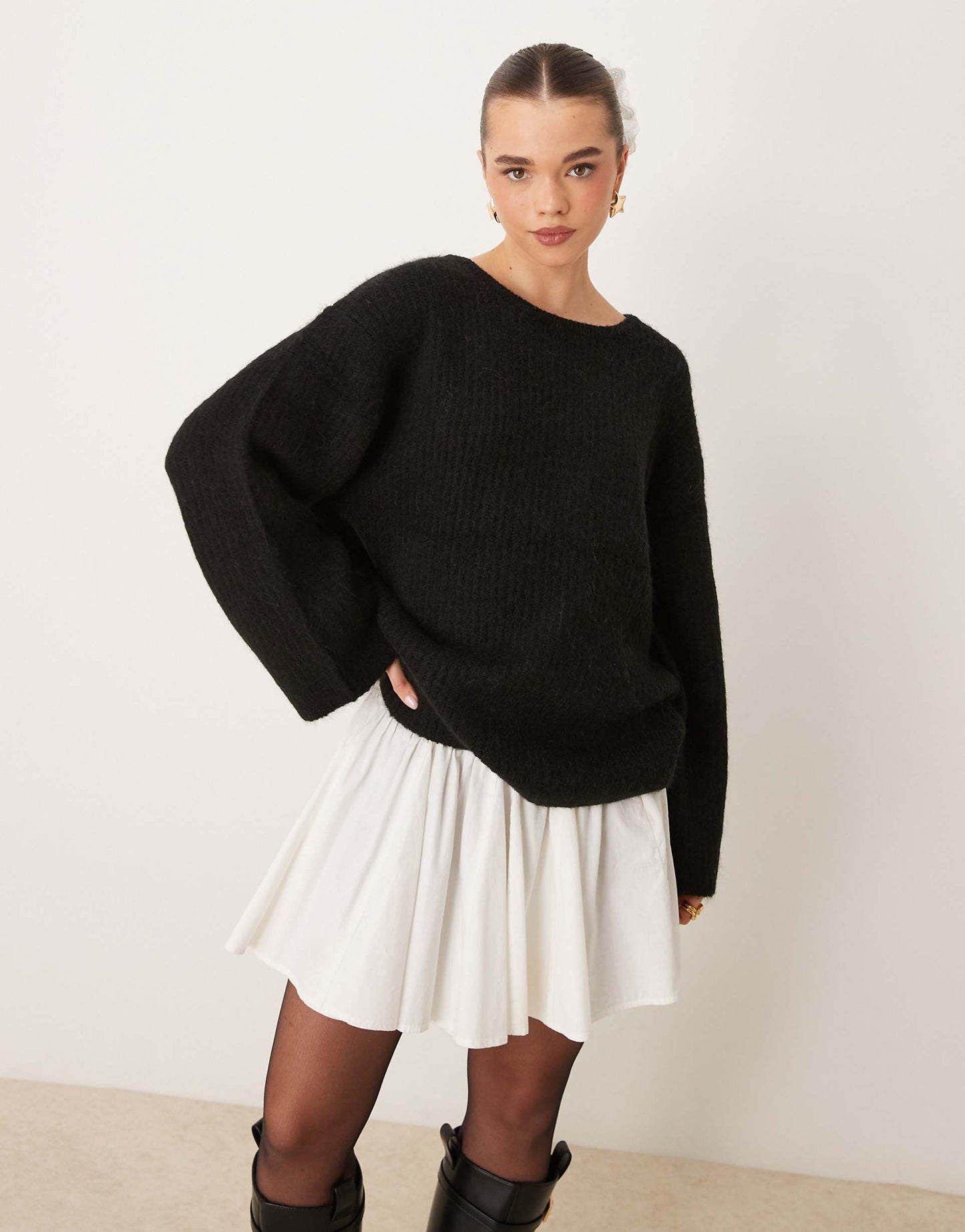 Chunky Rib Knitted Sweater With Tie Back Bow Detail