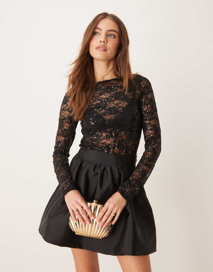 Shimmer Lace Boat Neck Top