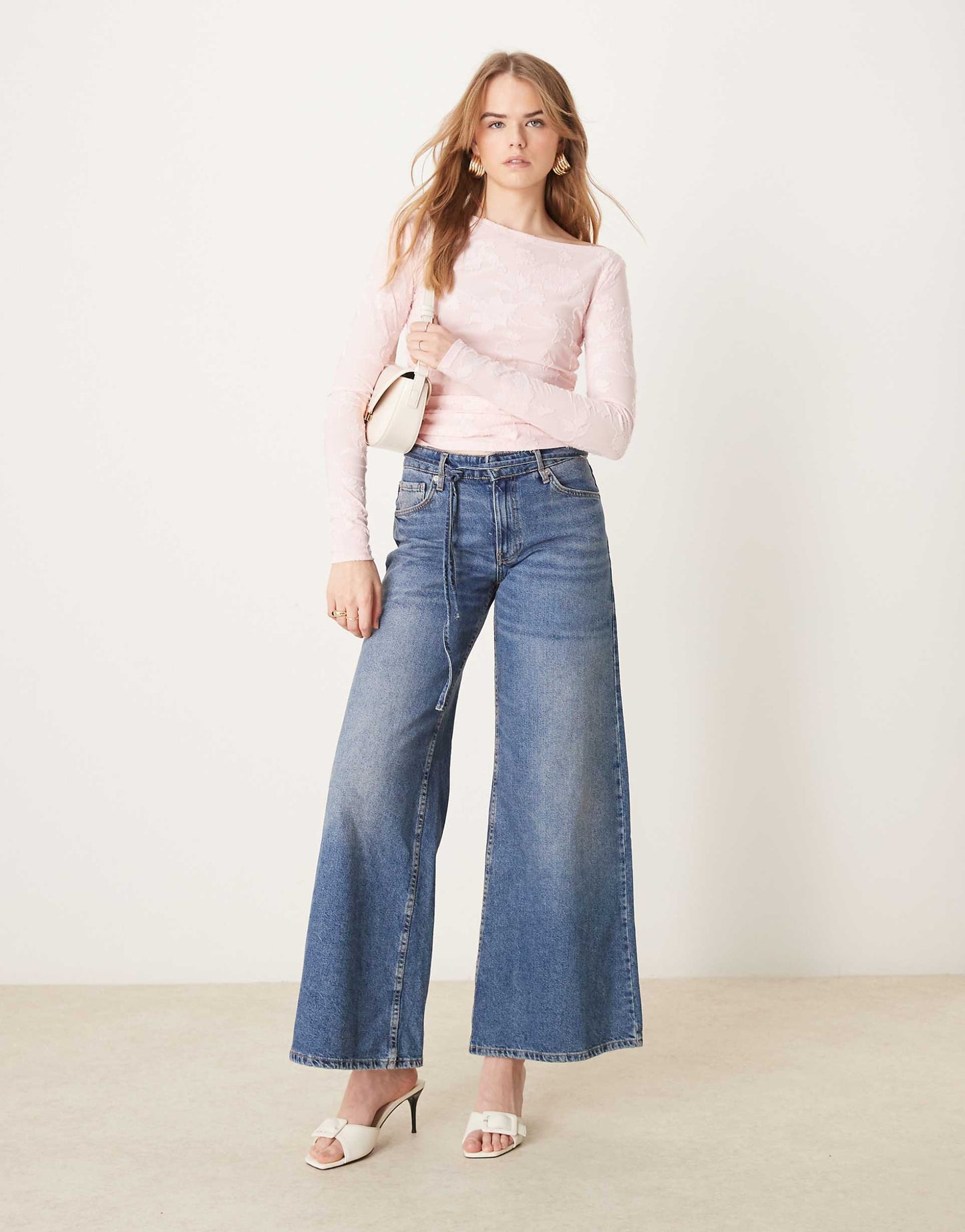 Jersey Long Sleeve Jacquard Top With Asymmetric Boat Neck