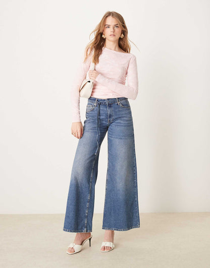 Jersey Long Sleeve Jacquard Top With Asymmetric Boat Neck