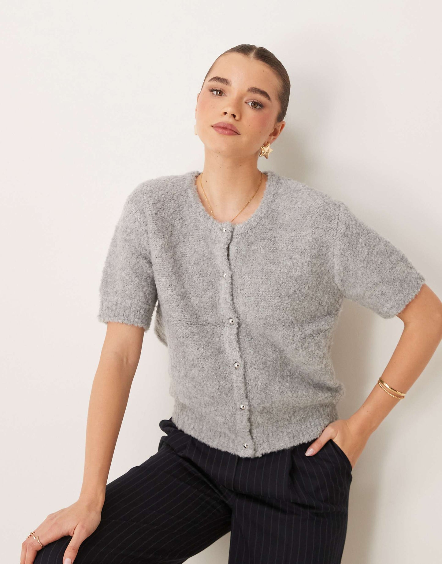 Supersoft Textured Knit Short Sleeve Cardigan