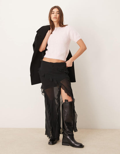 Fluffy Knitted Short Sleeve Sweater