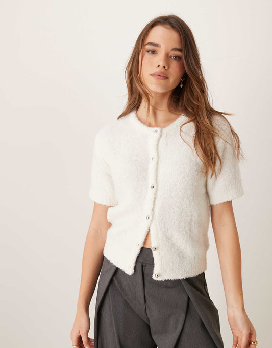 Supersoft Textured Knit Short Sleeve Cardigan