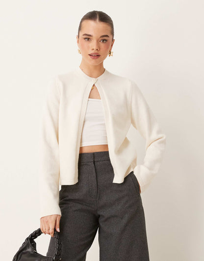 Knitted Cardigan With One Button Detail