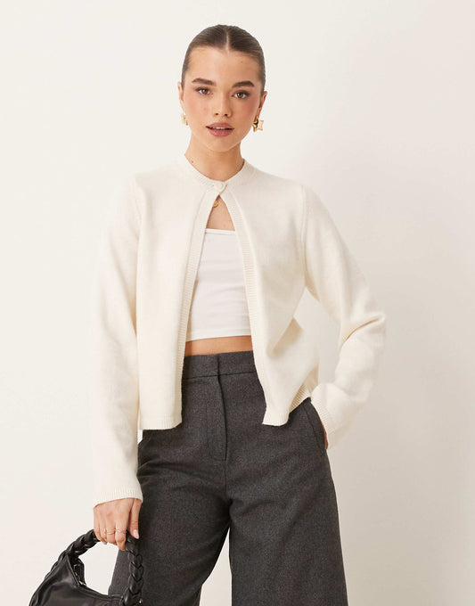 Knitted Cardigan With One Button Detail