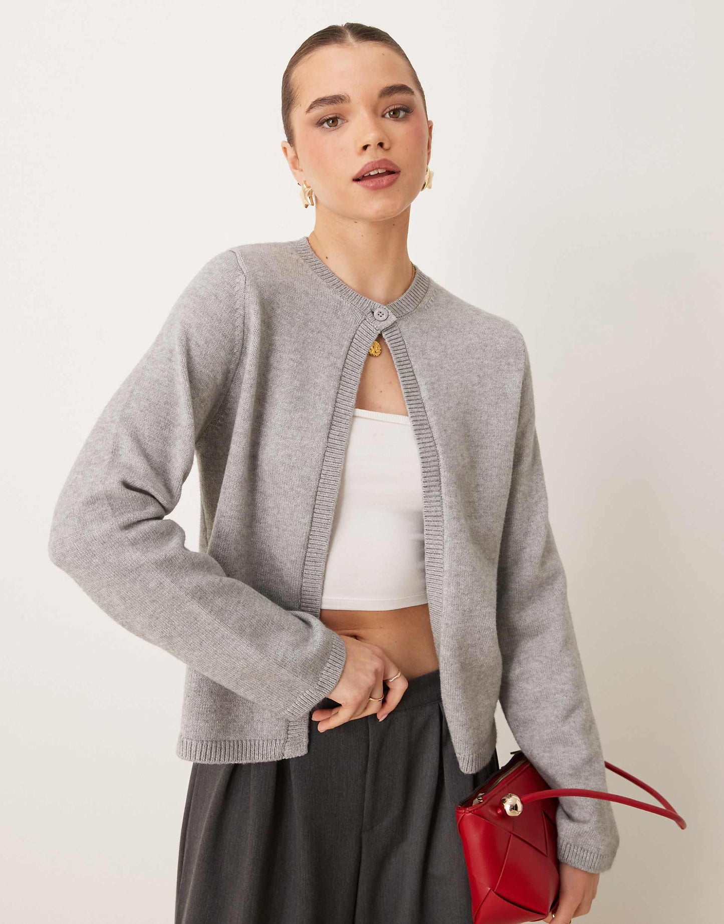 Knitted Cardigan With One Button Detail