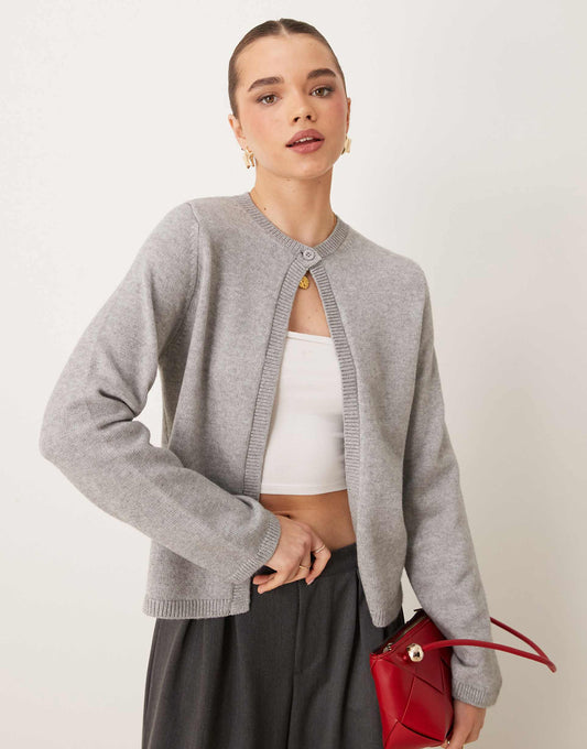 Knitted Cardigan With One Button Detail