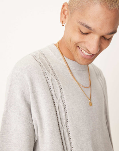 Oversized Boxy Fit Knitted Crew Neck T-Shirt With Embroidery Detail