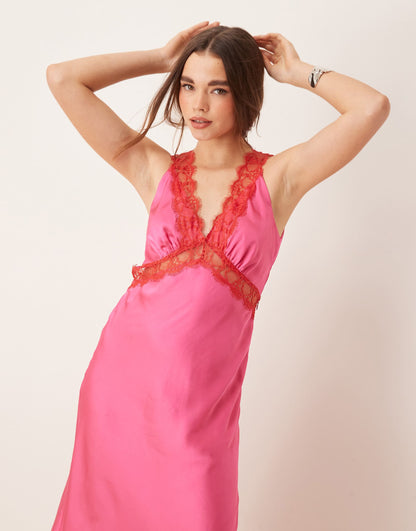 Aurelia Satin Lace Trim Maxi Dress