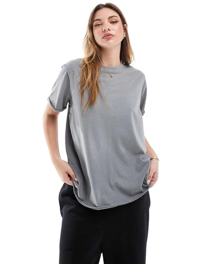 Slouchy Raw Edge Regular Fit Washed T-Shirt