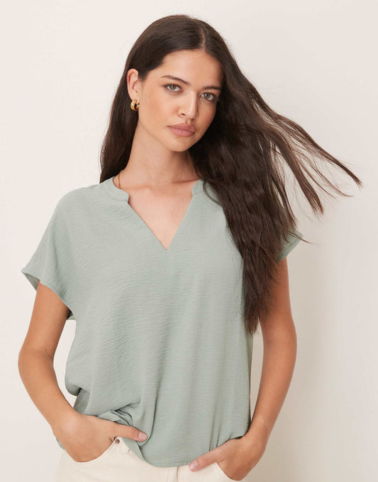 V Neck Short Sleeve Blouse