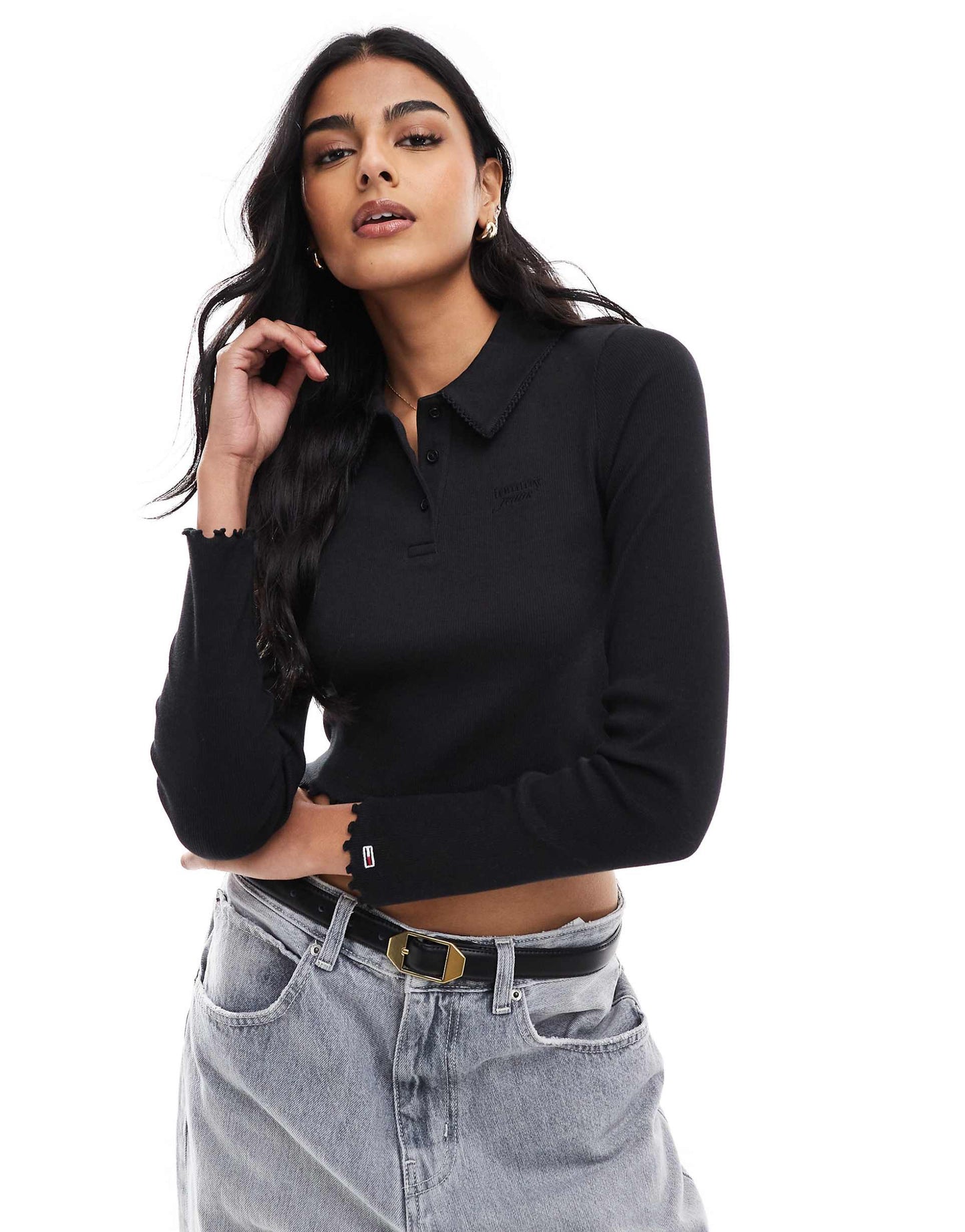 Slim Long Sleeve Cropped Polo Shirt