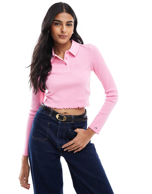 Slim Long Sleeve Cropped Polo Shirt