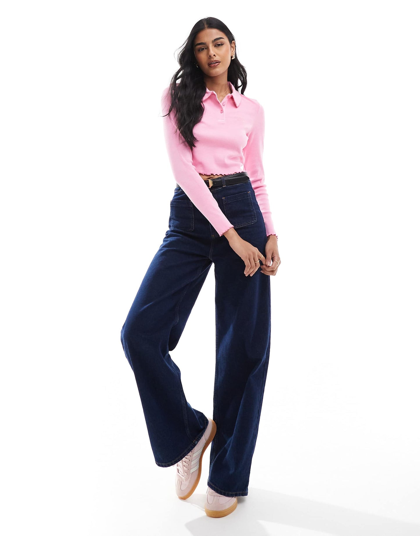 Slim Long Sleeve Cropped Polo Shirt