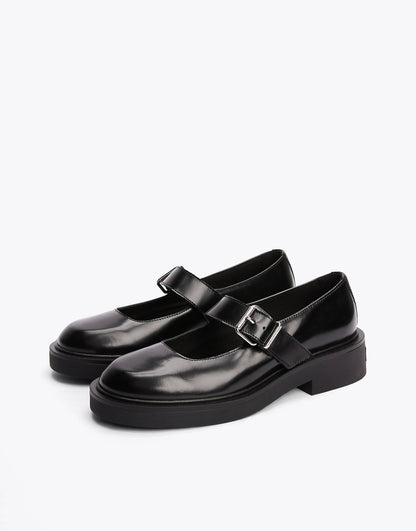 Leather Block Heel Mary Janes