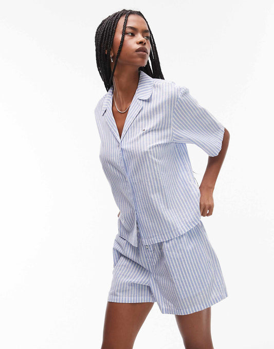 Linen Short Sleeve Shirt And Shorts Pyjama Set