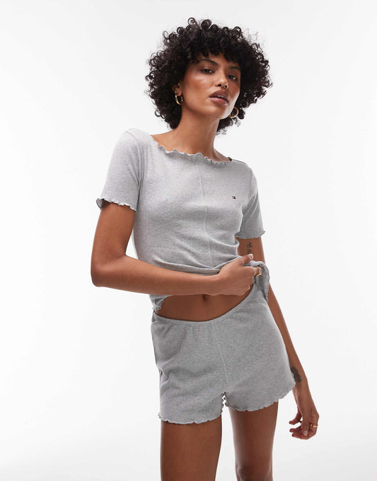 Rib T-Shirt And Shorts Pyjama Set