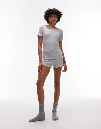 Rib T-Shirt And Shorts Pyjama Set
