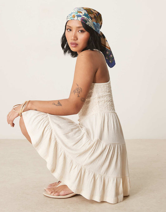 Petite Crinkle Scoop Tiered Mini Dress