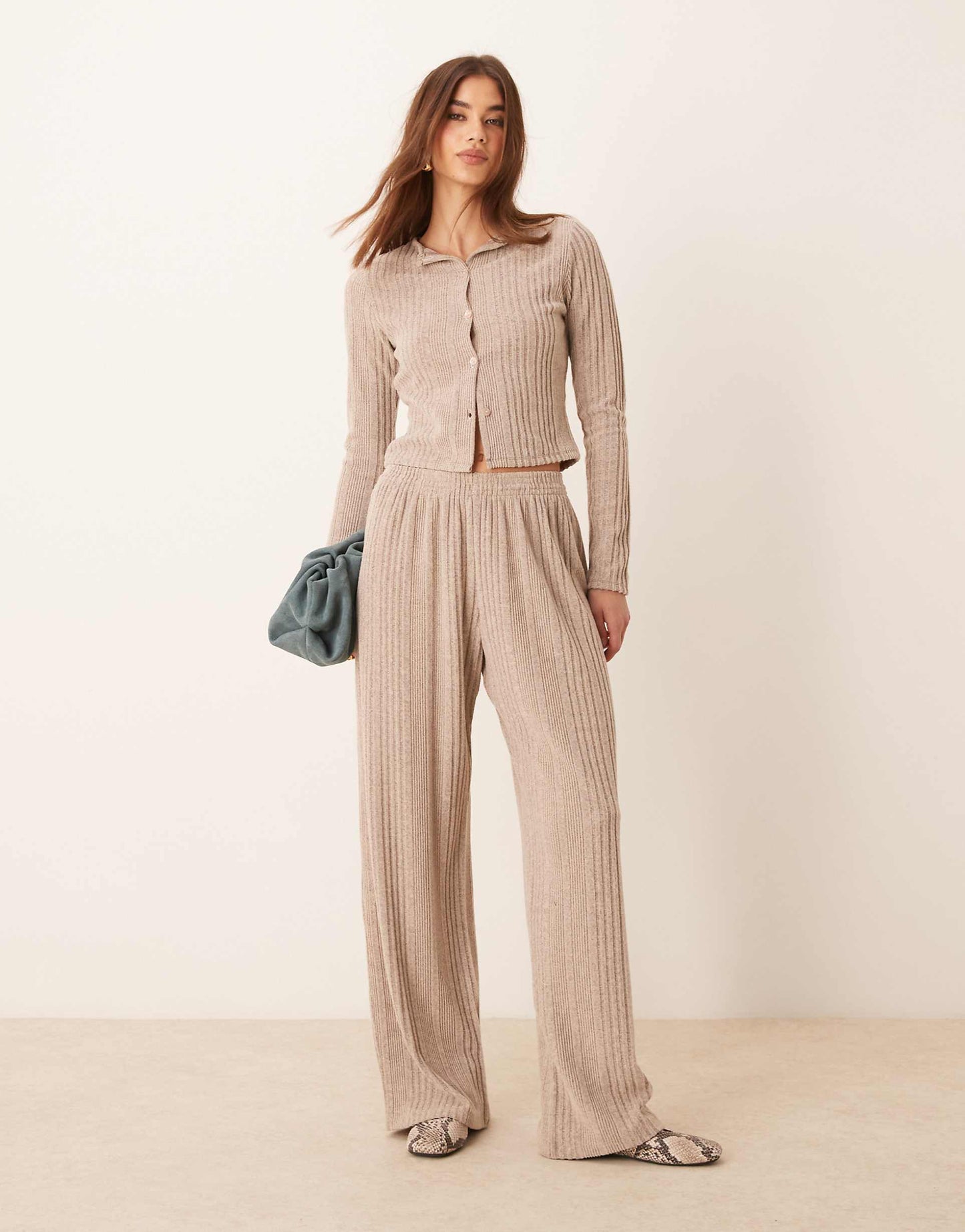 Brushed Chunky Rib Wide Leg Trouser