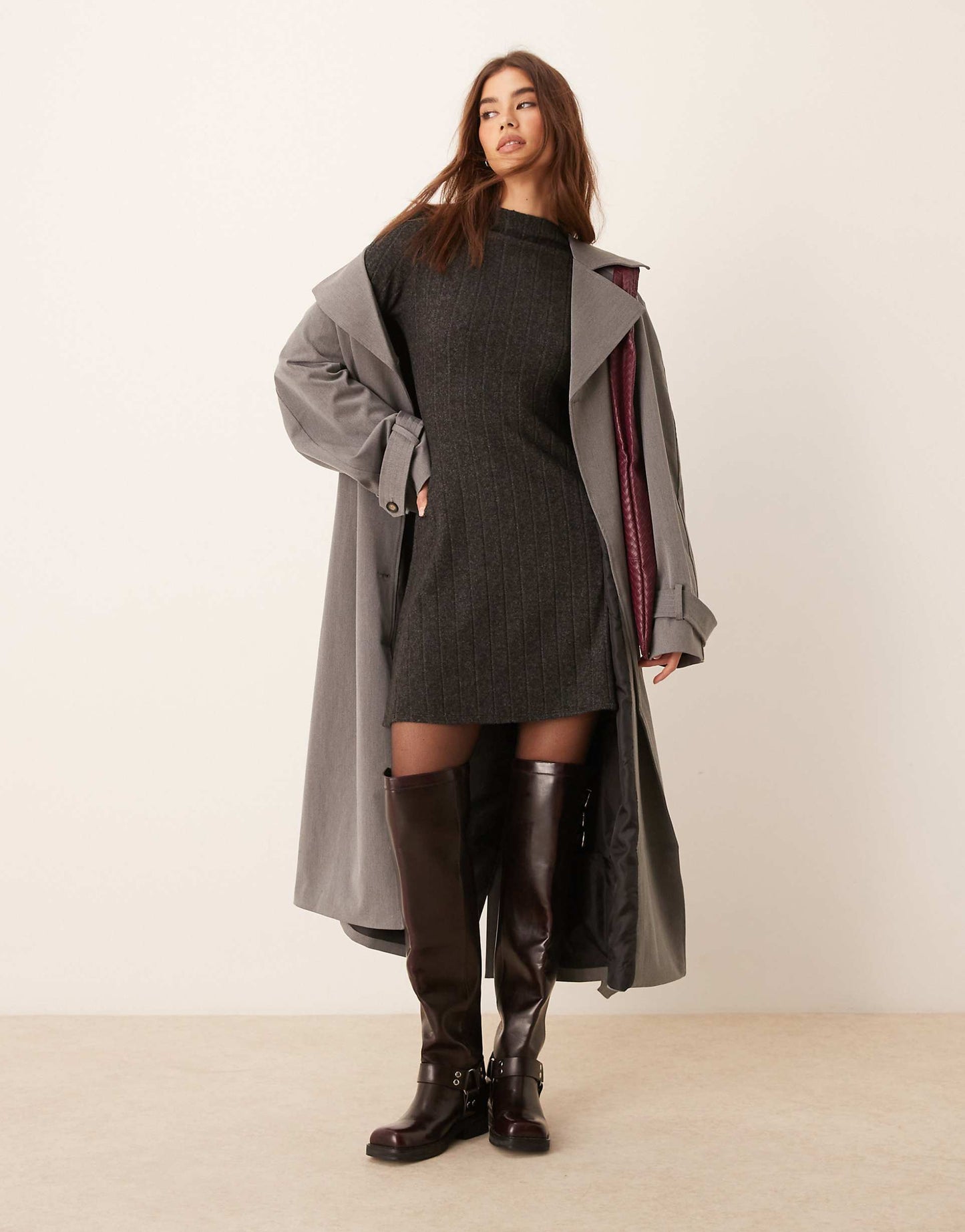 Brushed Chunky Rib Fit And Flare High Neck Dress