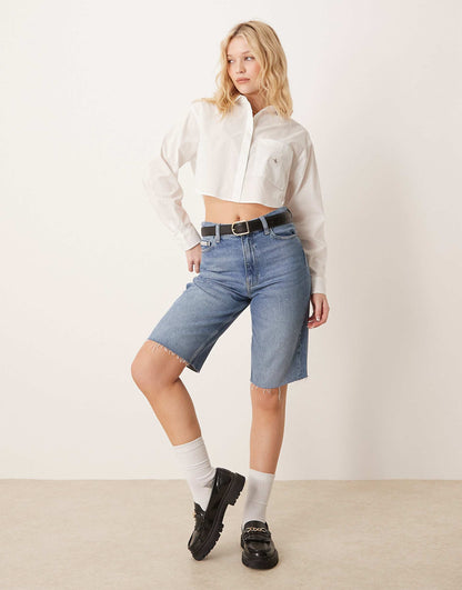 Woven Label Cropped Shirt