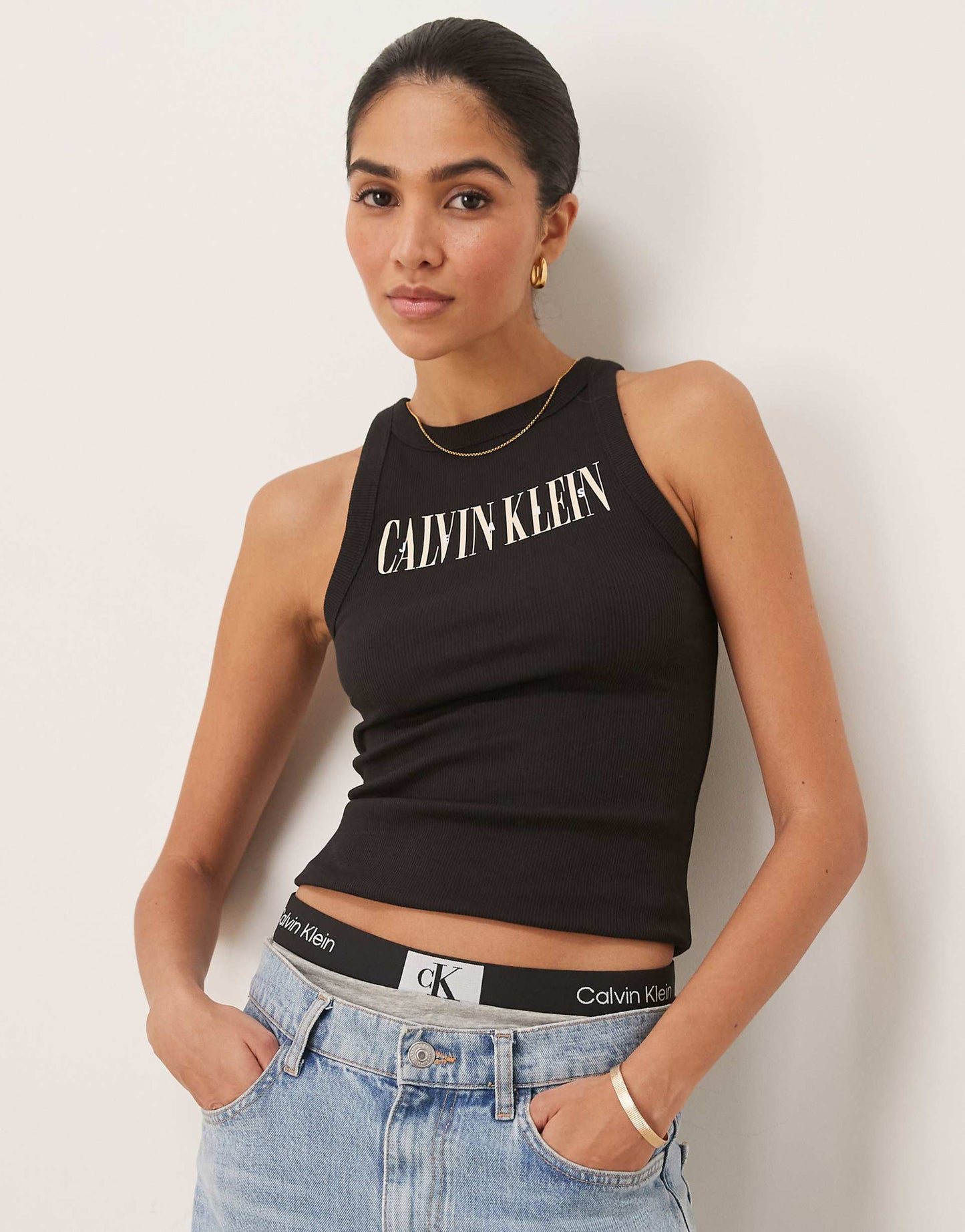 Jeans Script Logo Rib Tank Top