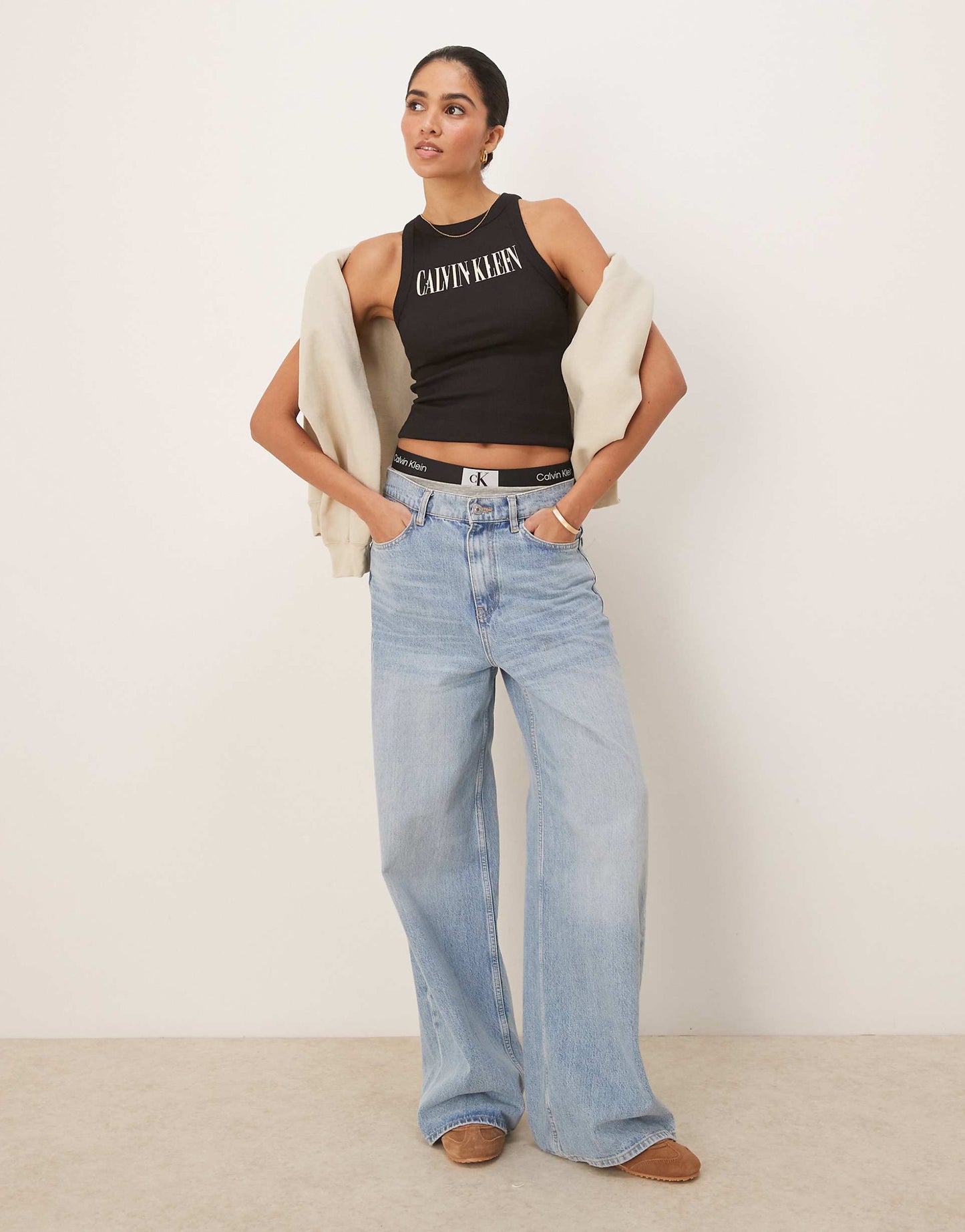 Jeans Script Logo Rib Tank Top