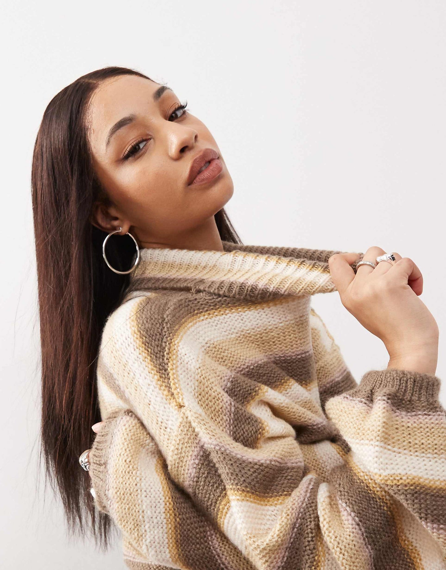 Neutral Striped Roll Neck