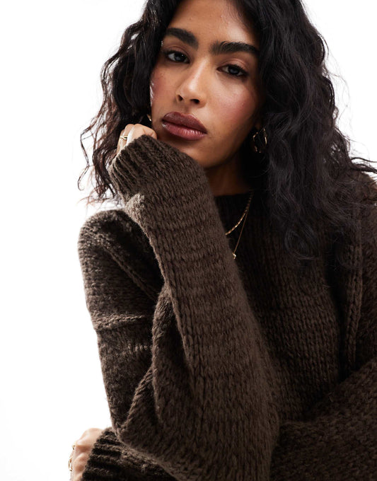 Knitted Crew Neck Jumper With Boxy Sleeve