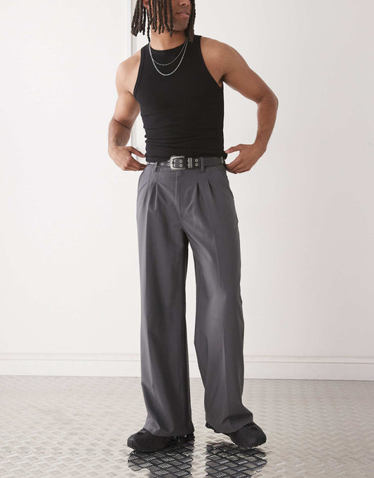Relaxed Wide Leg Tailored Trousers