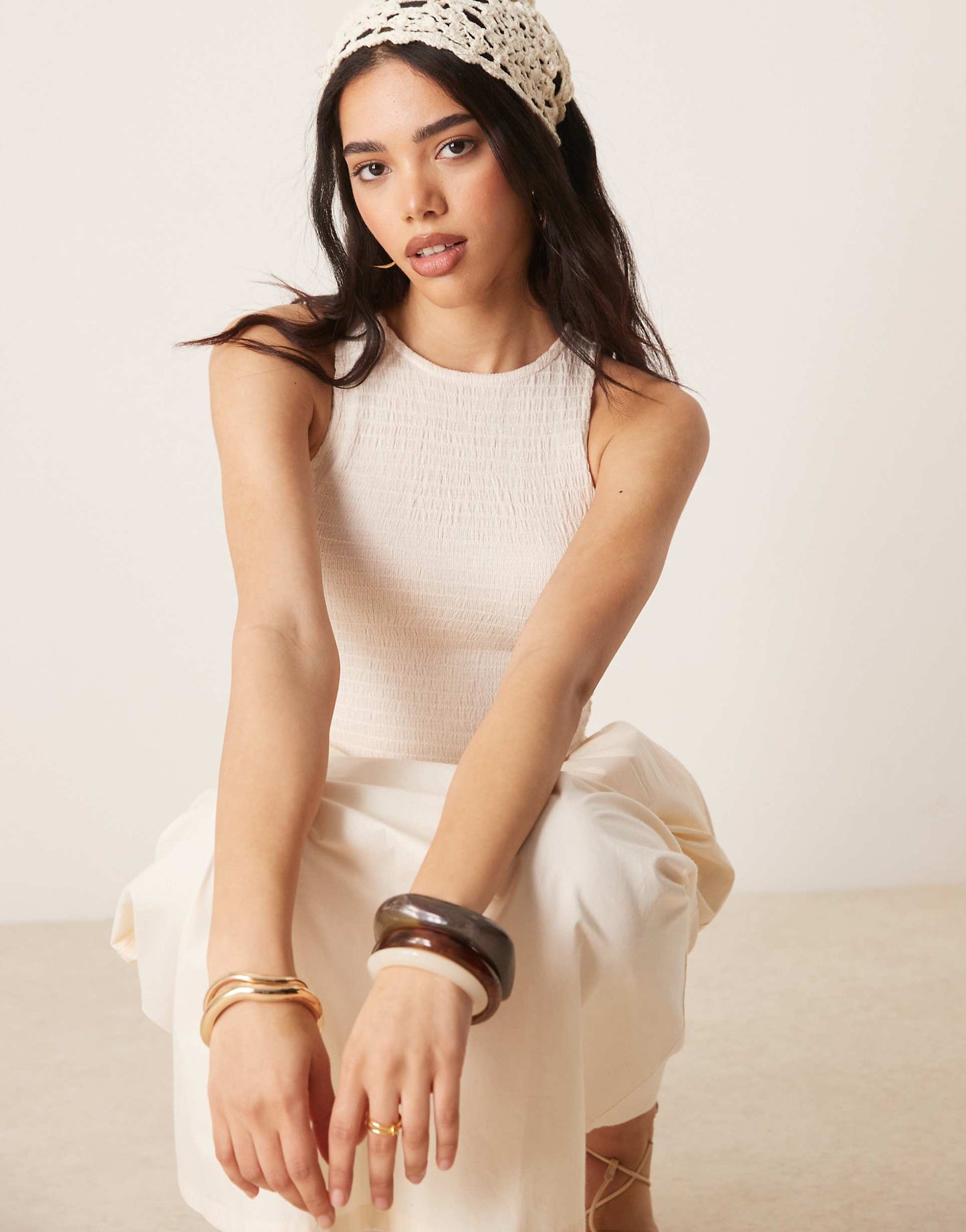 Racer Crinkle Bodice Poplin Skirt Midi Dress