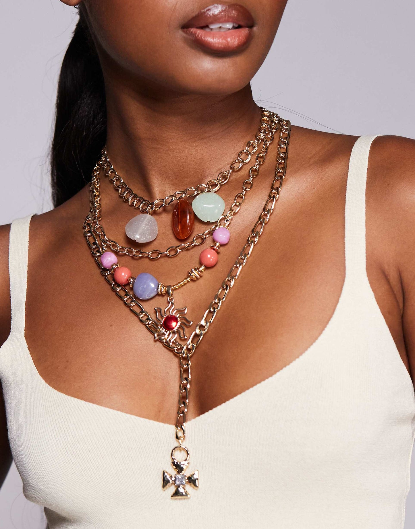 Statement Boho Stone And Cross Multi Layer Necklaces