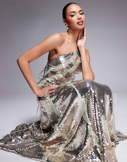 Halter Neck Sequin Maxi Dress