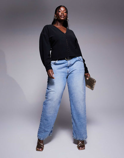 Curve Ribbed Balloon Sleeve Structured Top